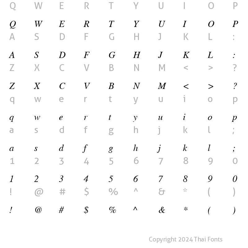 Character Map of Norasi Italic